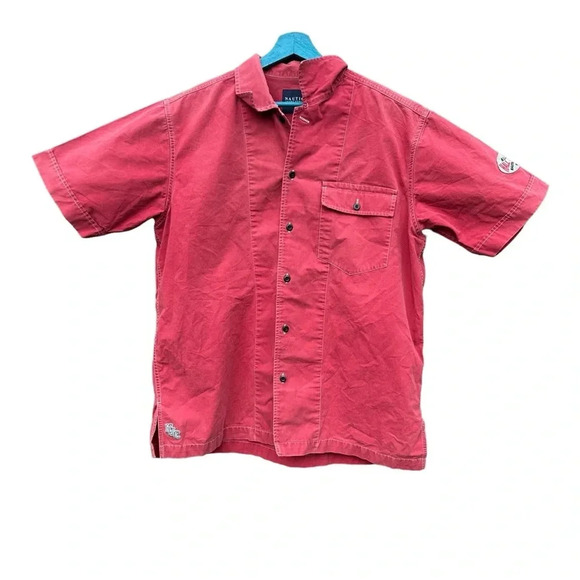 Nautica vintage men's large button down red shirt with patch on arm - Picture 1 of 4